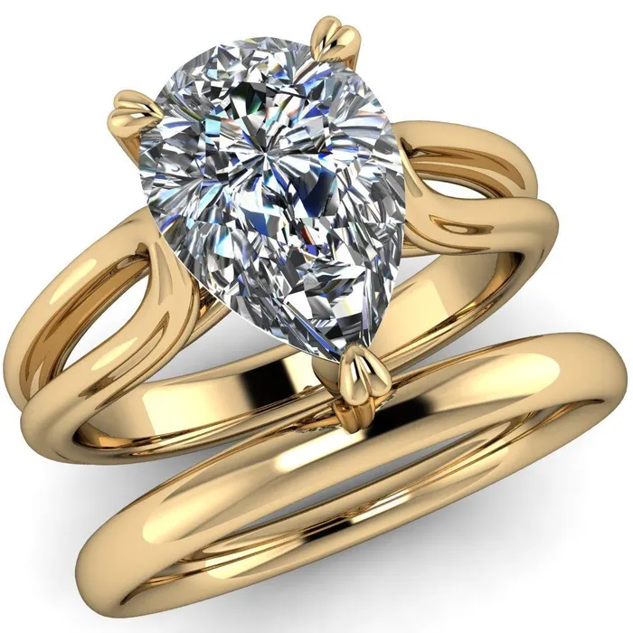 Martha Pear Center Stone 4 Prong Split Shank Engagement Ring Fire Brilliance Rings