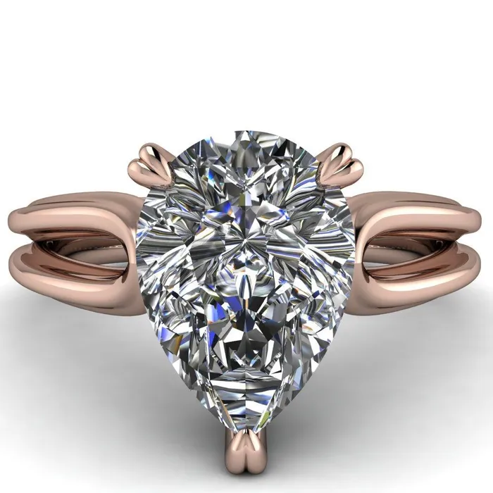 Martha Pear Center Stone 4 Prong Split Shank Engagement Ring Fire Brilliance Rings