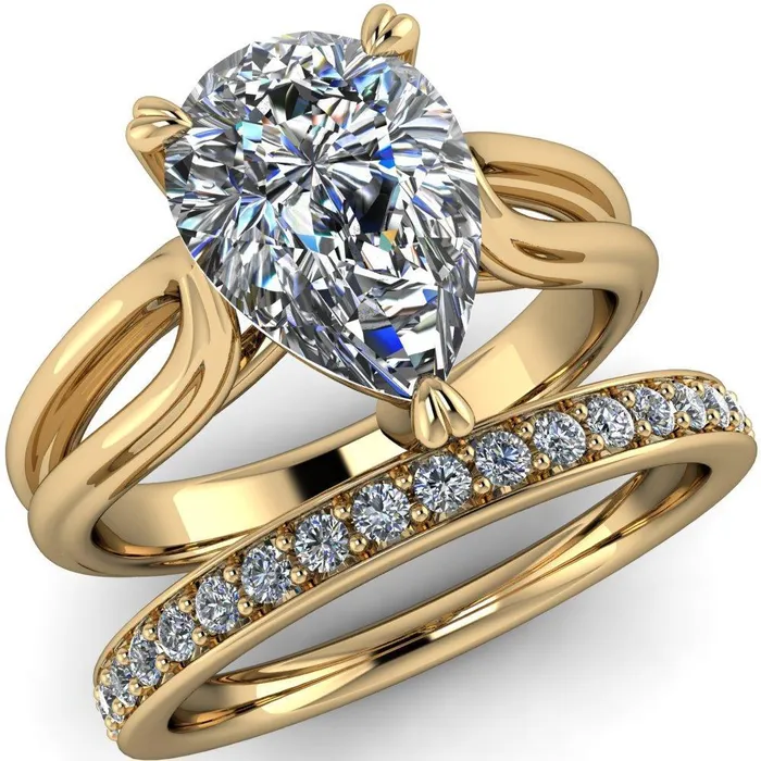 Martha Pear Center Stone 4 Prong Split Shank Engagement Ring Fire Brilliance Rings