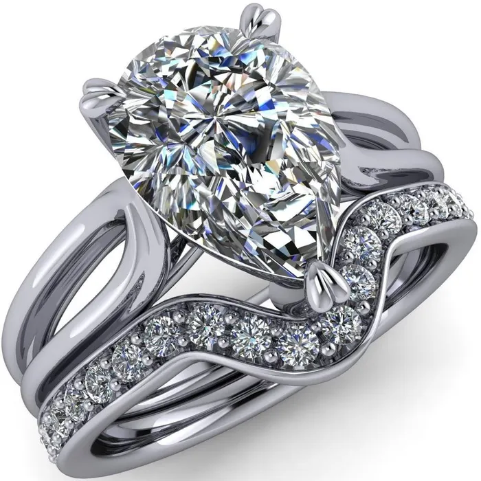 Martha Pear Center Stone 4 Prong Split Shank Engagement Ring Fire Brilliance Rings