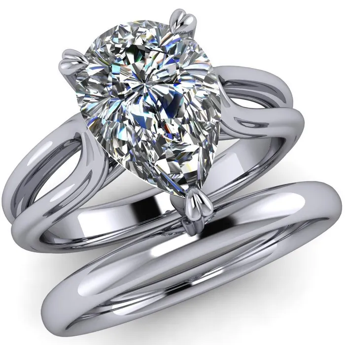 Martha Pear Center Stone 4 Prong Split Shank Engagement Ring Fire Brilliance Rings