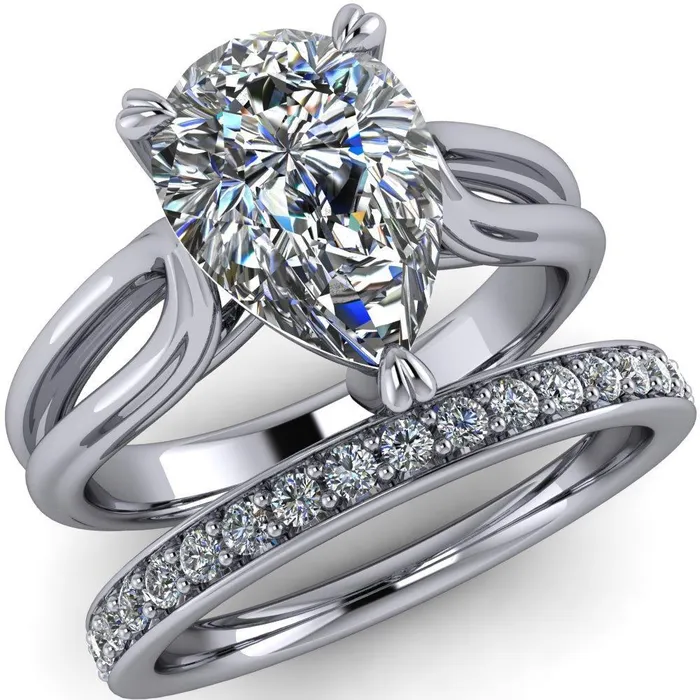 Martha Pear Center Stone 4 Prong Split Shank Engagement Ring Fire Brilliance Rings