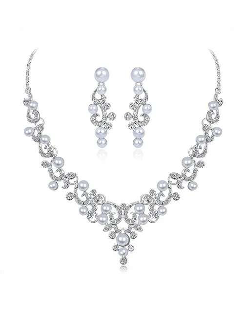 N277 Pearl Design Gem Necklace with FREE Earrings 02 Necklaces