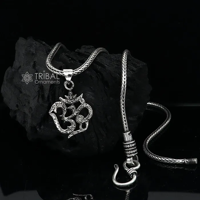 Necklaces 925 pure silver Divine aum or OM mantra pendant best gifting pendant wheat chain necklace locket best gifting delicate jewelry nsp725ps54 TRIBAL ORNAMENTS