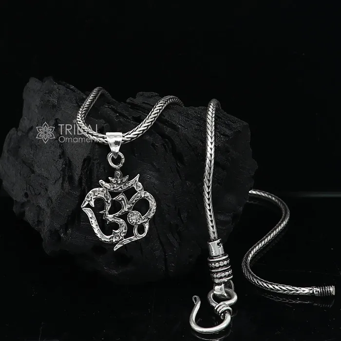 Necklaces 925 pure silver Divine aum or OM mantra pendant best gifting pendant wheat chain necklace locket best gifting delicate jewelry nsp725ps54 TRIBAL ORNAMENTS