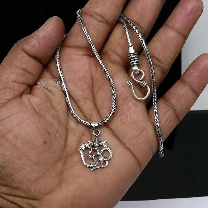 Necklaces 925 pure silver Divine aum or OM mantra pendant best gifting pendant wheat chain necklace locket best gifting delicate jewelry nsp725ps54 TRIBAL ORNAMENTS