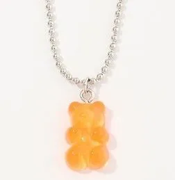 Necklaces L483 Orange Gummy Bear on Beaded Chain Necklace FREE Earrings 01