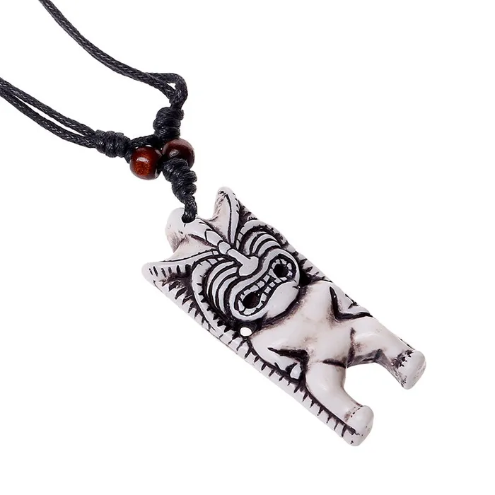 Necklaces POLLY N1082 Ivory Tiki Man Leather Cord Necklace