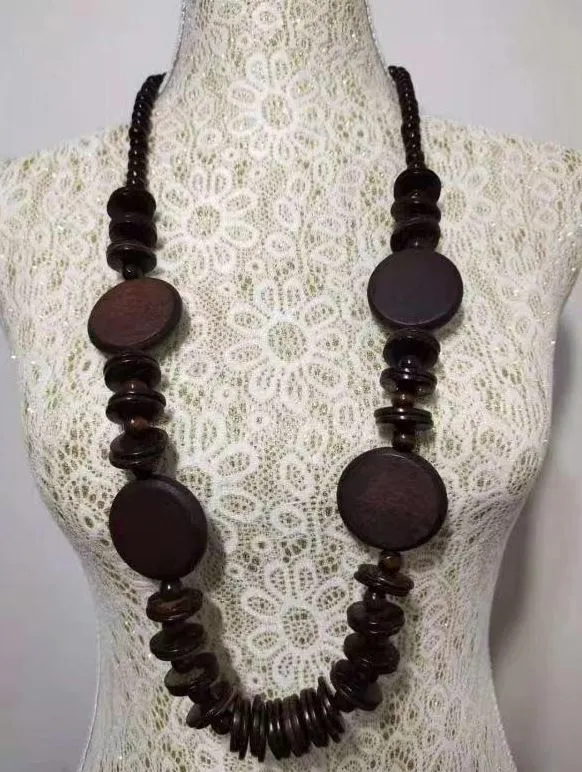 Necklaces polly N1185 Brown Wooden Necklace with FREE Earrings