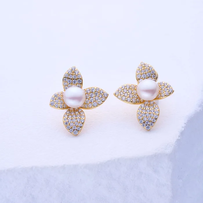 Pearly Lustre Earrings Top Grade Freshwater Pearl Earrings WE00858 ORCHID