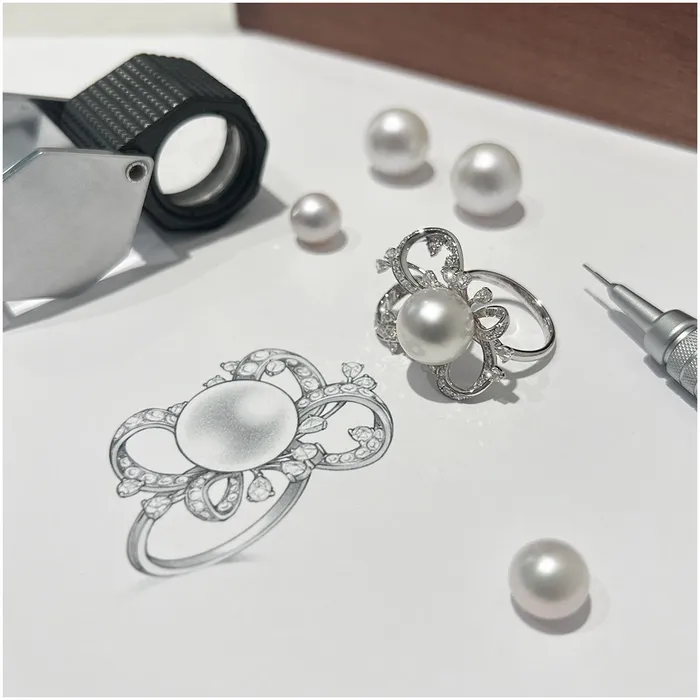 Pearly Lustre Rings 18K Diamond Australian White South Sea Pearl Ring KR00061