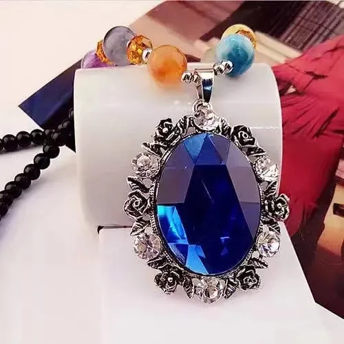 polly N1435 Multi Color Bead Royal Blue Gemstone Necklace with Free Earrings Necklaces