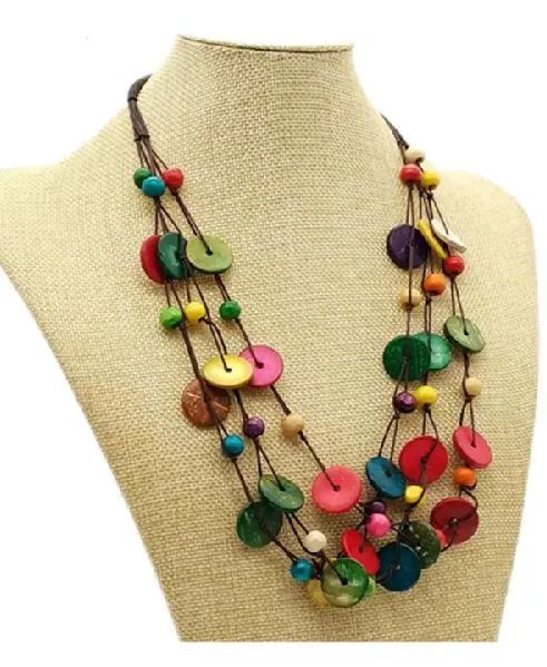 polly Necklaces N1917 Multi Color Wooden Necklace with FREE EARRINGS