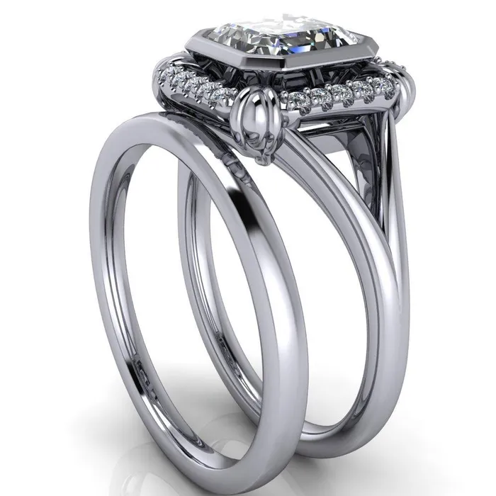 Rings Caldwell Asscher Moissanite Bezel Set Diamond Halo Split Shank Engagement Ring Fire Brilliance 