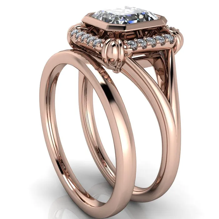 Rings Caldwell Asscher Moissanite Bezel Set Diamond Halo Split Shank Engagement Ring Fire Brilliance 