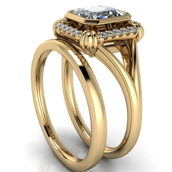 Rings Caldwell Asscher Moissanite Bezel Set Diamond Halo Split Shank Engagement Ring Fire Brilliance 
