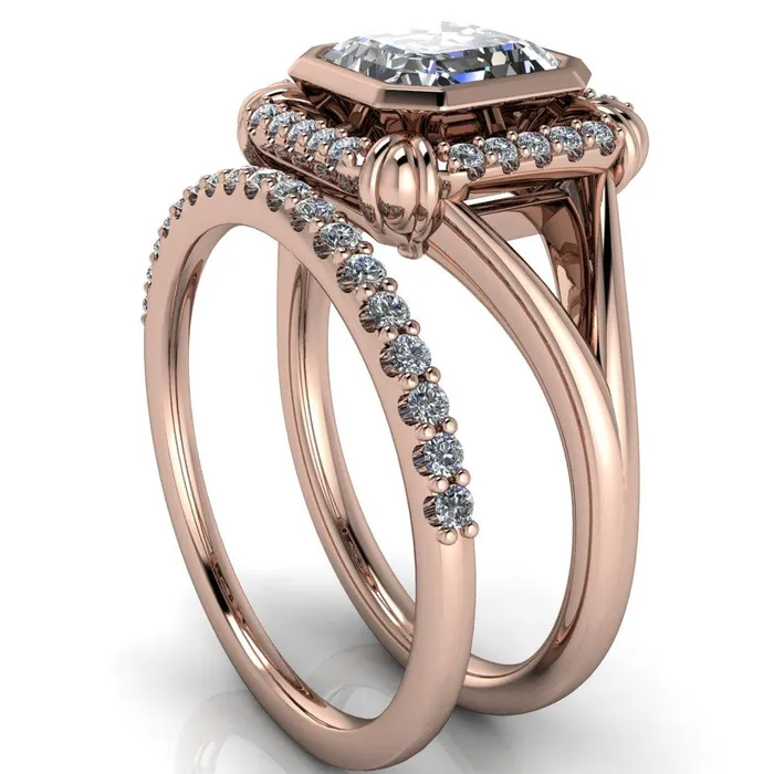 Rings Caldwell Asscher Moissanite Bezel Set Diamond Halo Split Shank Engagement Ring Fire Brilliance 