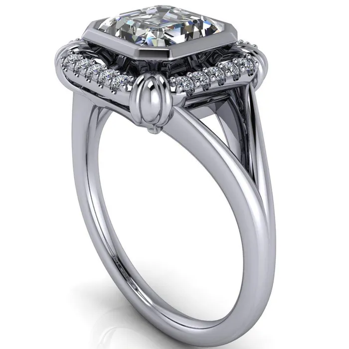 Rings Caldwell Asscher Moissanite Bezel Set Diamond Halo Split Shank Engagement Ring Fire Brilliance 