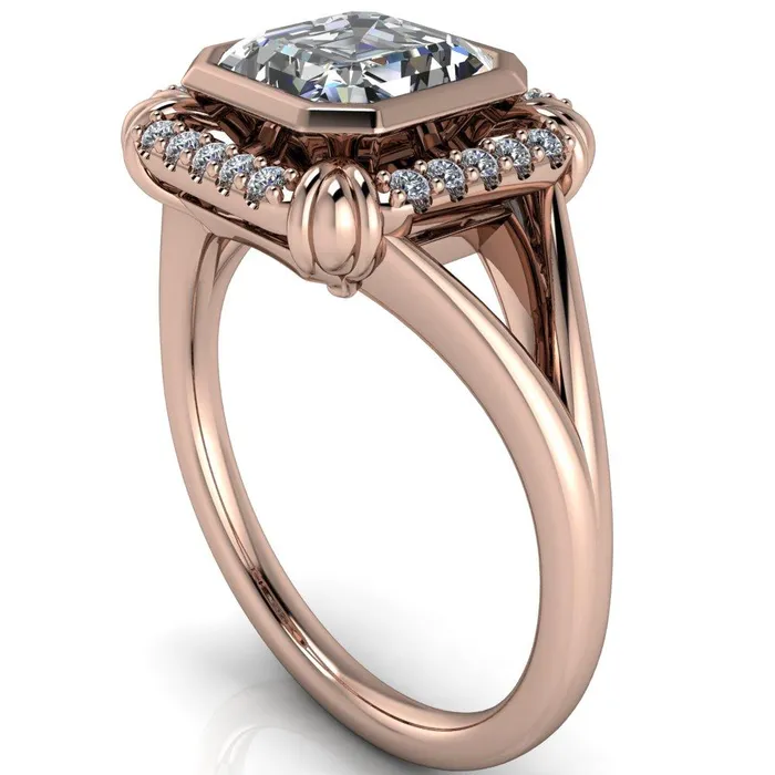 Rings Caldwell Asscher Moissanite Bezel Set Diamond Halo Split Shank Engagement Ring Fire Brilliance 
