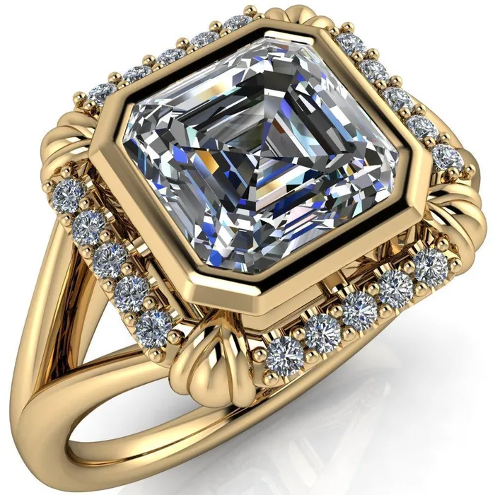 Rings Caldwell Asscher Moissanite Bezel Set Diamond Halo Split Shank Engagement Ring Fire Brilliance 