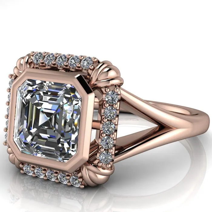 Rings Caldwell Asscher Moissanite Bezel Set Diamond Halo Split Shank Engagement Ring Fire Brilliance 
