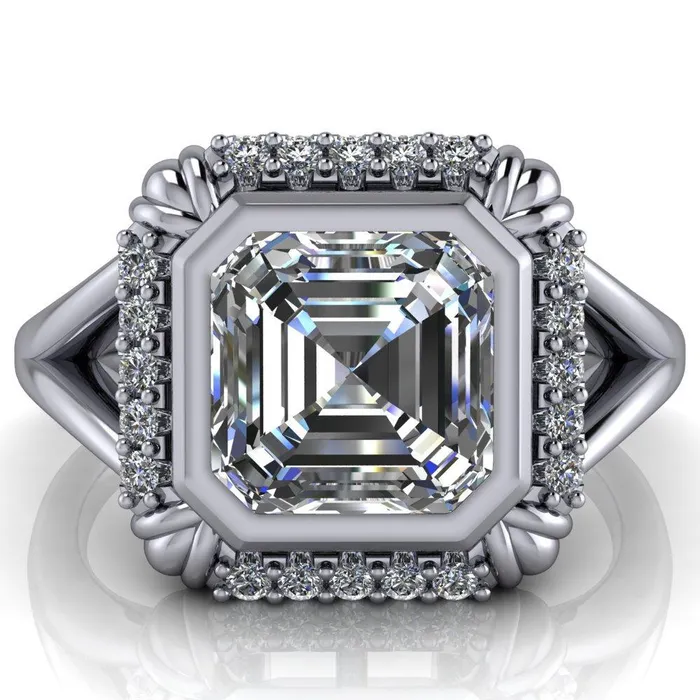 Rings Caldwell Asscher Moissanite Bezel Set Diamond Halo Split Shank Engagement Ring Fire Brilliance 