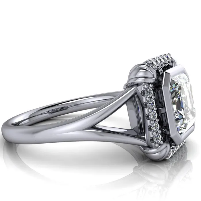 Rings Caldwell Asscher Moissanite Bezel Set Diamond Halo Split Shank Engagement Ring Fire Brilliance 