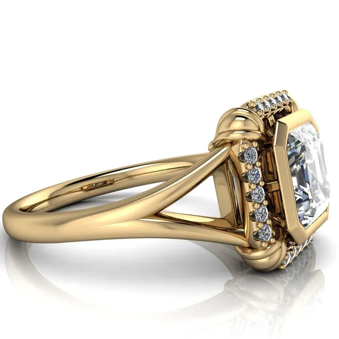 Rings Caldwell Asscher Moissanite Bezel Set Diamond Halo Split Shank Engagement Ring Fire Brilliance 