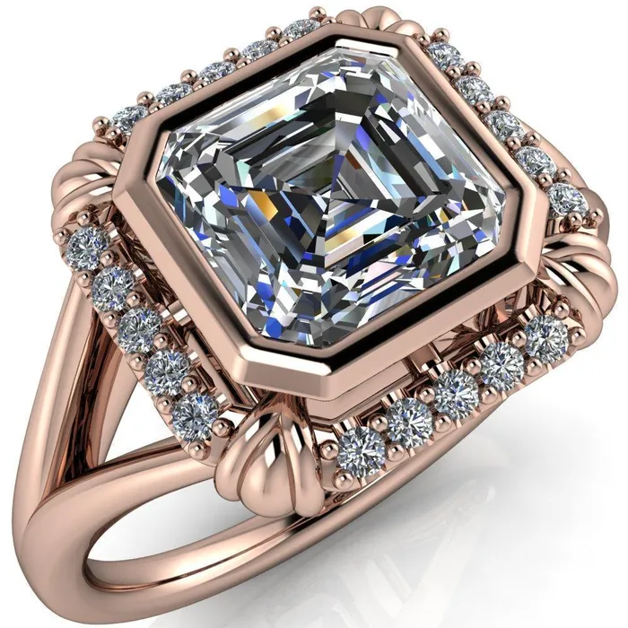 Rings Caldwell Asscher Moissanite Bezel Set Diamond Halo Split Shank Engagement Ring Fire Brilliance 