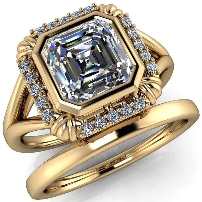 Rings Caldwell Asscher Moissanite Bezel Set Diamond Halo Split Shank Engagement Ring Fire Brilliance 