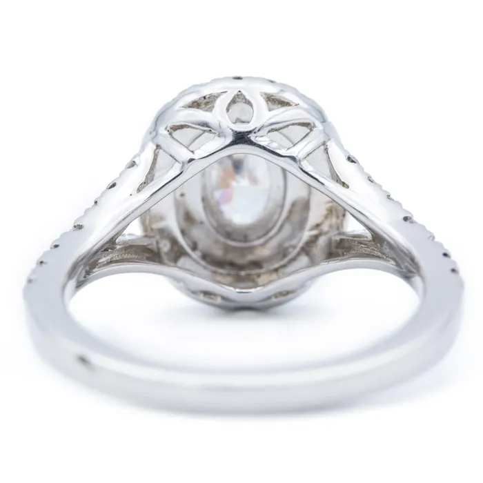 Rings Fire Brilliance 7x5mm Oval Center 14K TwoTone White Rose Gold Halo Ring