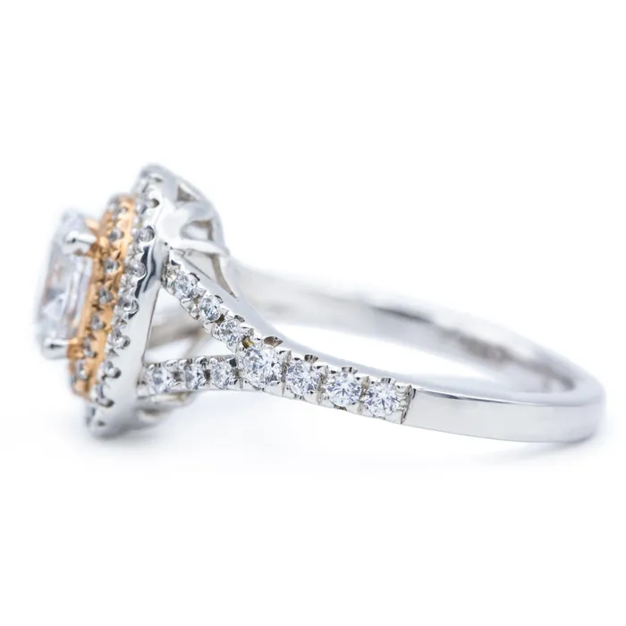 Rings Fire Brilliance 7x5mm Oval Center 14K TwoTone White Rose Gold Halo Ring