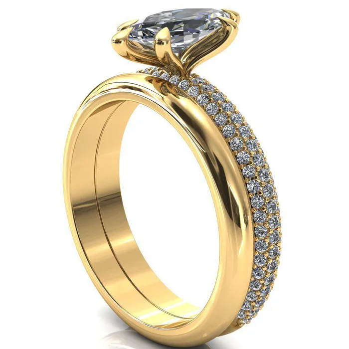 Rings Fire Brilliance Elley Marquise Moissanite 6 Claw Prong Diamond Accent Engagement Ring