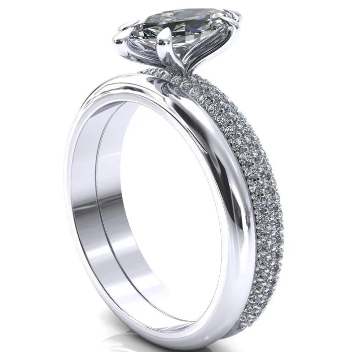 Rings Fire Brilliance Elley Marquise Moissanite 6 Claw Prong Diamond Accent Engagement Ring
