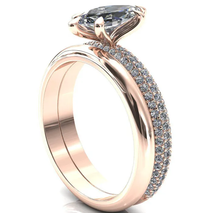 Rings Fire Brilliance Elley Marquise Moissanite 6 Claw Prong Diamond Accent Engagement Ring