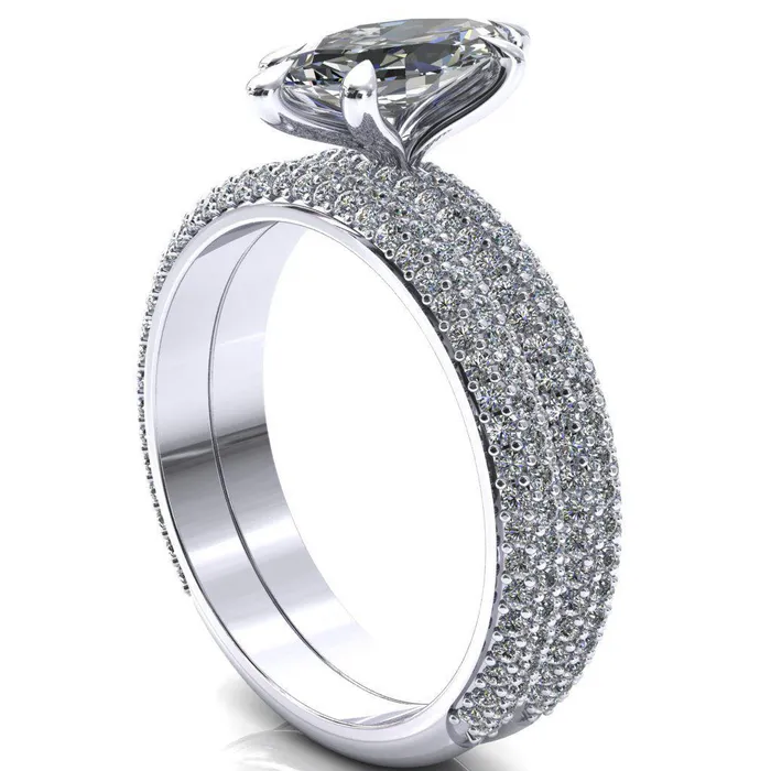 Rings Fire Brilliance Elley Marquise Moissanite 6 Claw Prong Diamond Accent Engagement Ring