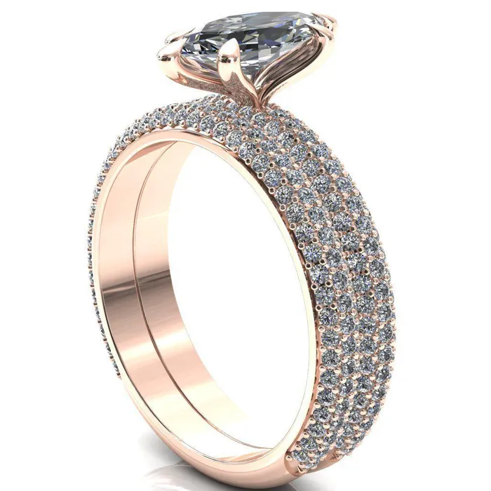 Rings Fire Brilliance Elley Marquise Moissanite 6 Claw Prong Diamond Accent Engagement Ring