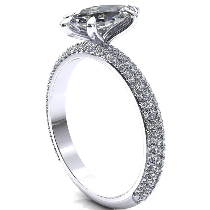 Rings Fire Brilliance Elley Marquise Moissanite 6 Claw Prong Diamond Accent Engagement Ring