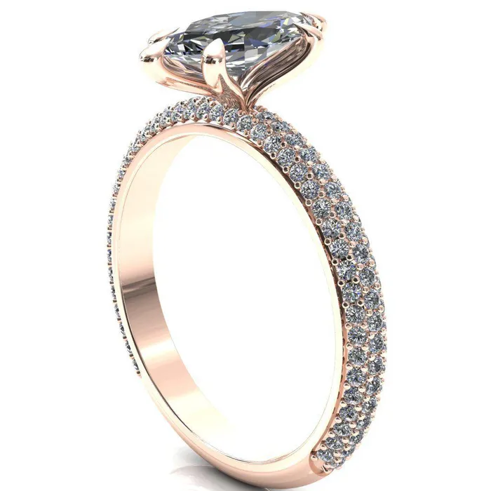 Rings Fire Brilliance Elley Marquise Moissanite 6 Claw Prong Diamond Accent Engagement Ring