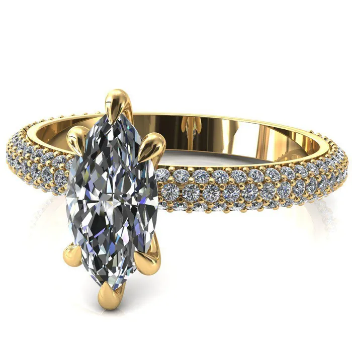 Rings Fire Brilliance Elley Marquise Moissanite 6 Claw Prong Diamond Accent Engagement Ring