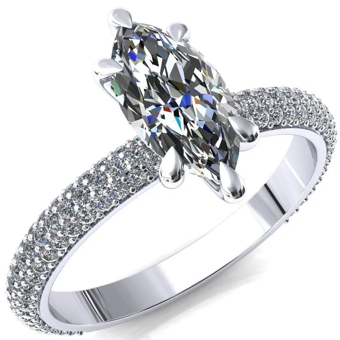Rings Fire Brilliance Elley Marquise Moissanite 6 Claw Prong Diamond Accent Engagement Ring