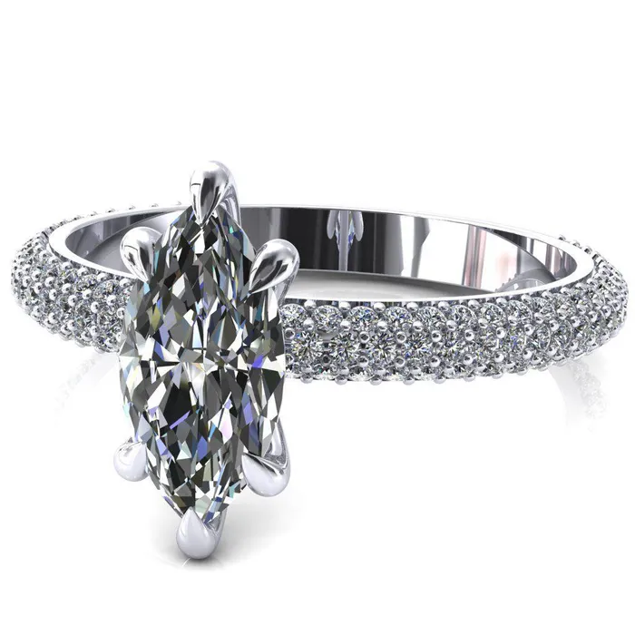 Rings Fire Brilliance Elley Marquise Moissanite 6 Claw Prong Diamond Accent Engagement Ring