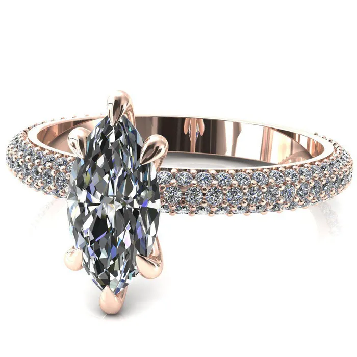 Rings Fire Brilliance Elley Marquise Moissanite 6 Claw Prong Diamond Accent Engagement Ring