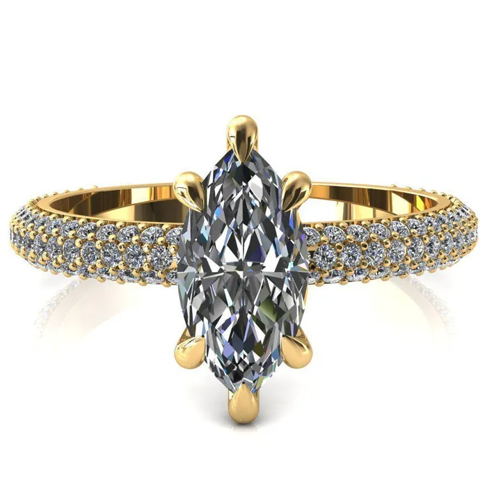 Rings Fire Brilliance Elley Marquise Moissanite 6 Claw Prong Diamond Accent Engagement Ring