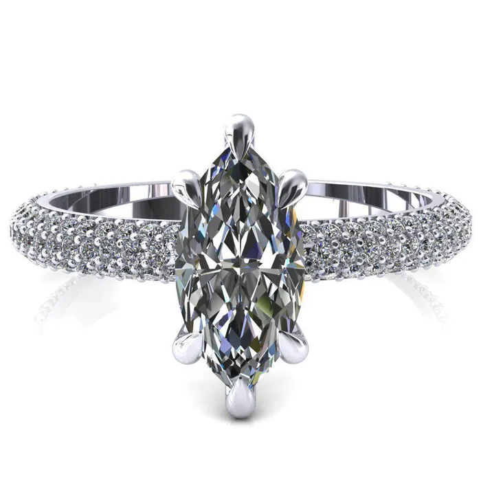 Rings Fire Brilliance Elley Marquise Moissanite 6 Claw Prong Diamond Accent Engagement Ring