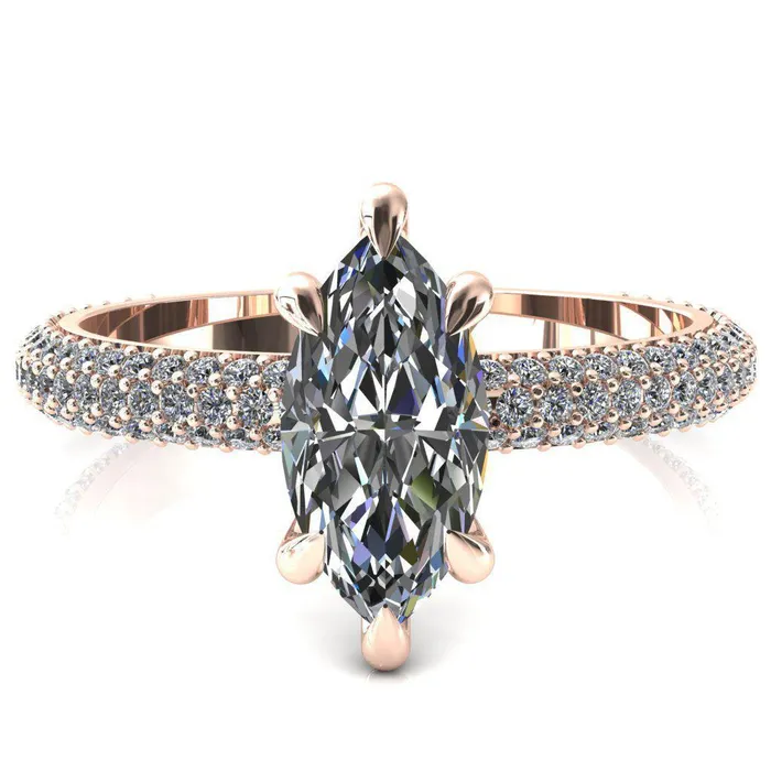 Rings Fire Brilliance Elley Marquise Moissanite 6 Claw Prong Diamond Accent Engagement Ring