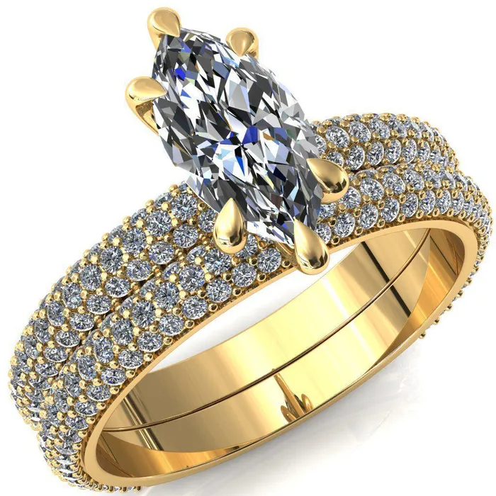 Rings Fire Brilliance Elley Marquise Moissanite 6 Claw Prong Diamond Accent Engagement Ring