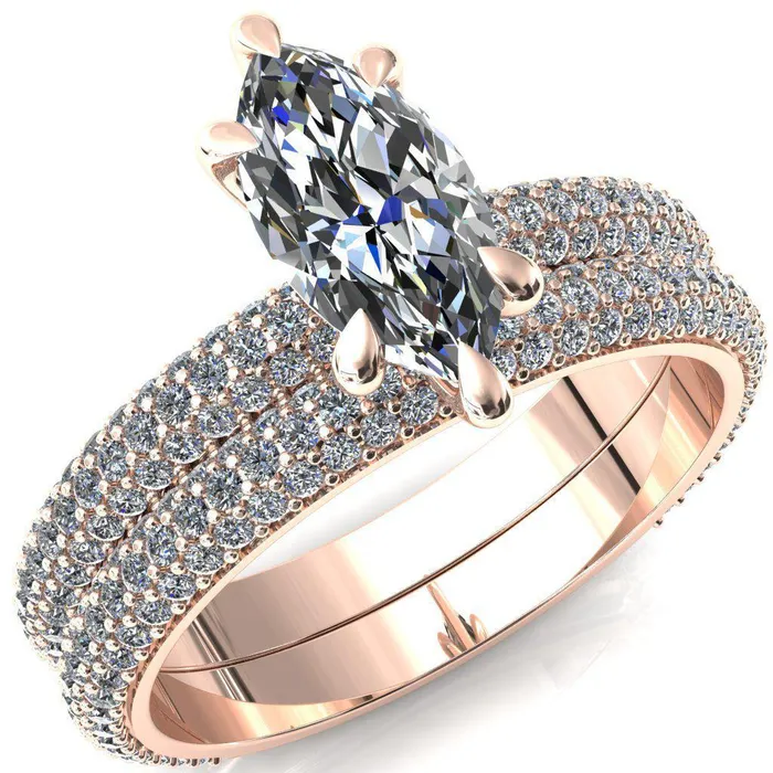 Rings Fire Brilliance Elley Marquise Moissanite 6 Claw Prong Diamond Accent Engagement Ring