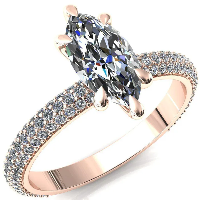 Rings Fire Brilliance Elley Marquise Moissanite 6 Claw Prong Diamond Accent Engagement Ring