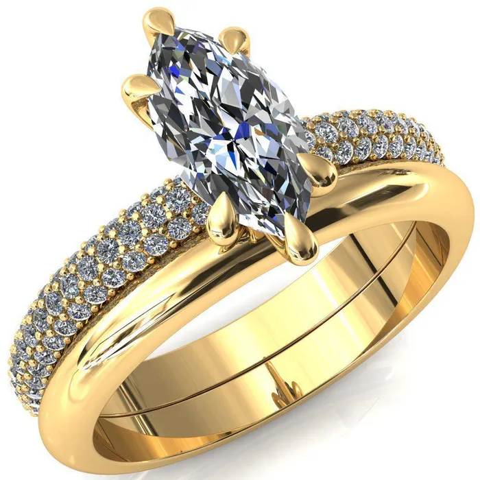 Rings Fire Brilliance Elley Marquise Moissanite 6 Claw Prong Diamond Accent Engagement Ring